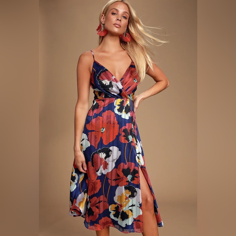 Floral Midi Dress in Navy and Red